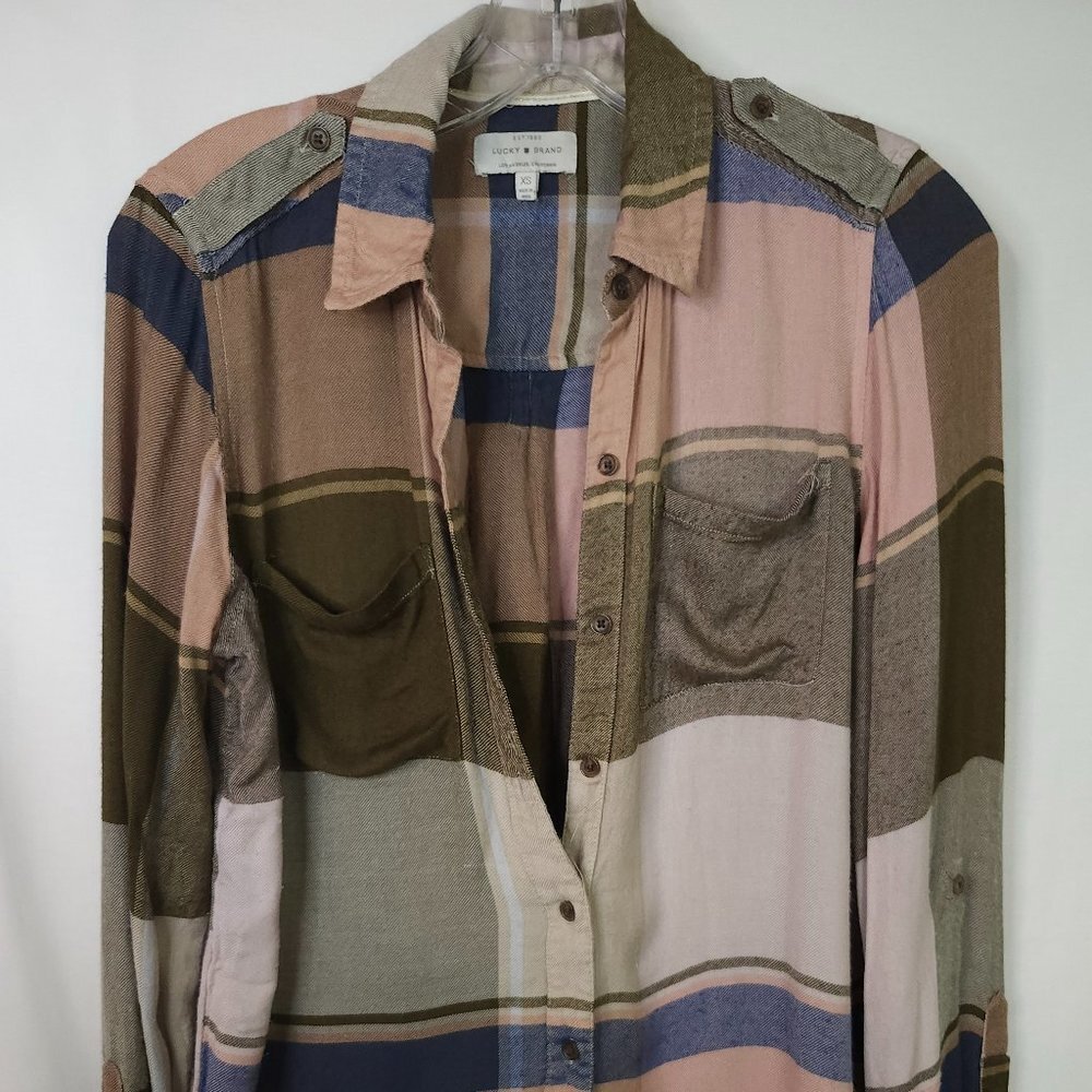 Lucky Brand Plaid Pink and Neutral Button-down